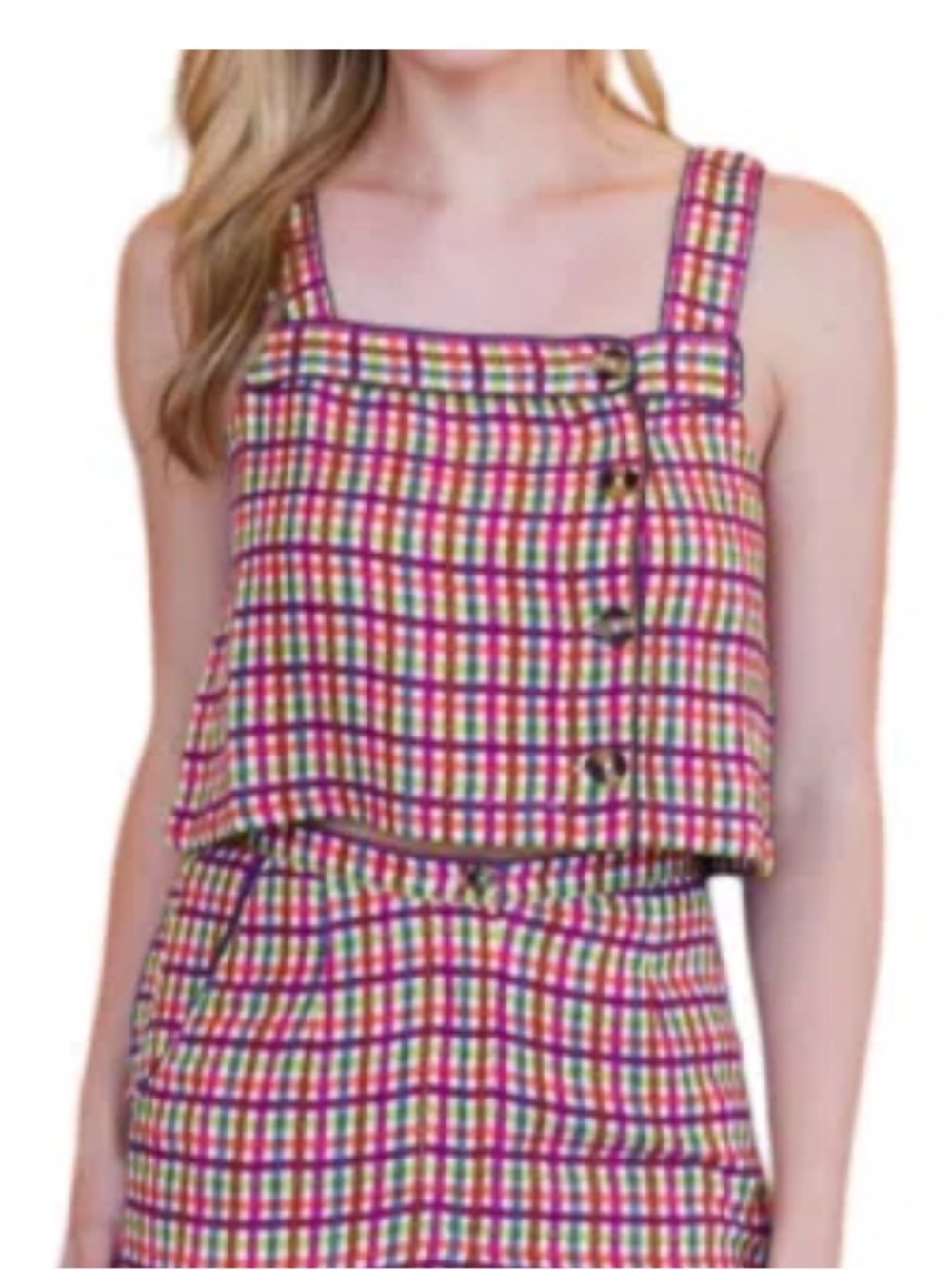 Ciao Lucia Pink Multi Plaid Crop Tank